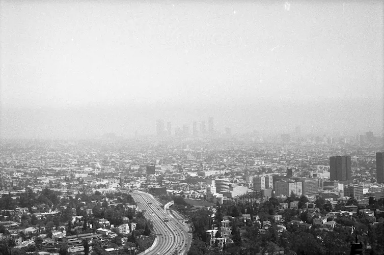 On a smoggy day, downtown is barely visible.