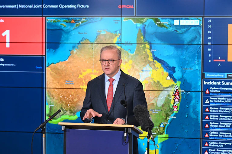 Albanese addresses the media in the wake of Cyclone Alfred.