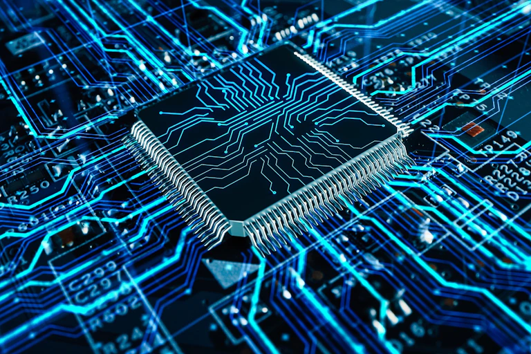 A visualisation of interconnected computer chips
