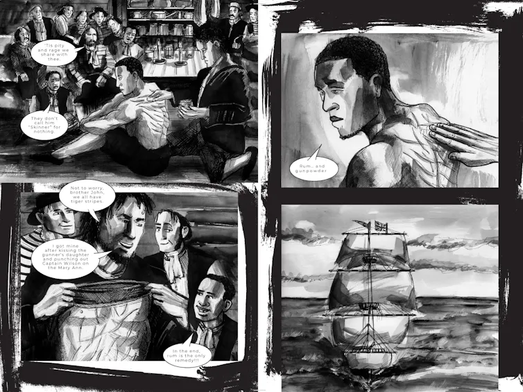 Pirates sharing stories on board their ship