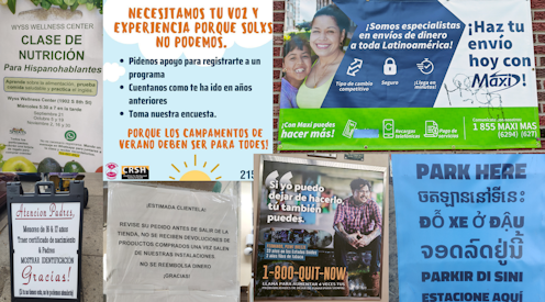 Spanish speakers in Philadelphia break traditional rules of formal and informal speech in signs around town
