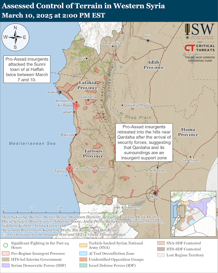 ISW map of western Syria showing details of the March 2025 insurgency.