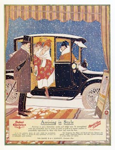 Stylish women climb out of car