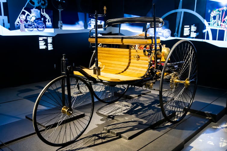 a benz patent-motorwagen in a museum