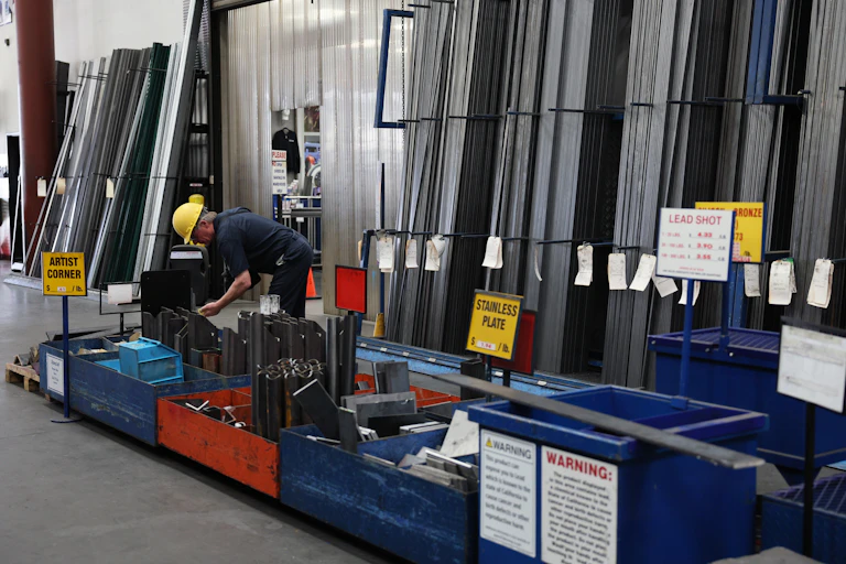 A worker at a metal supply business in Burbank, California.