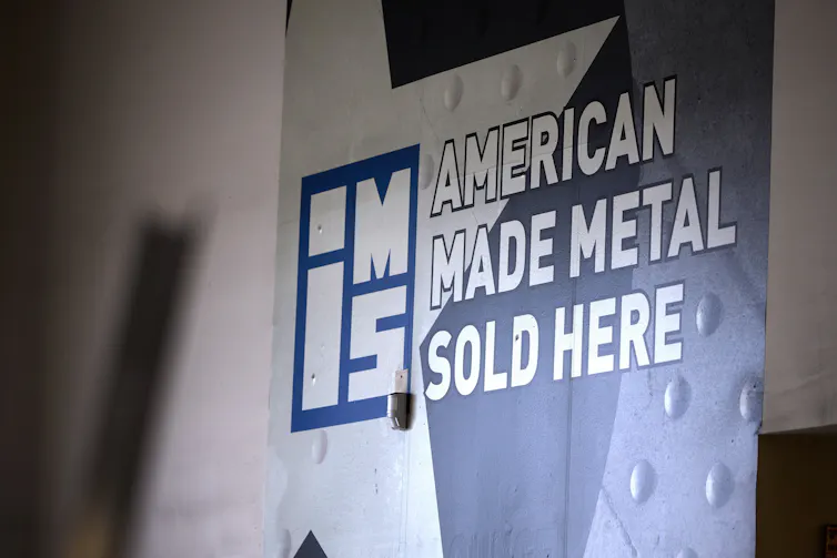 A sign at a metal supply business in Burbank, California.