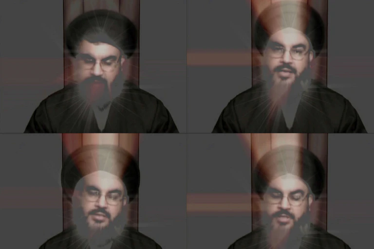 Four visions of a man's face.