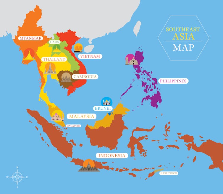 A map of south-east Asia.