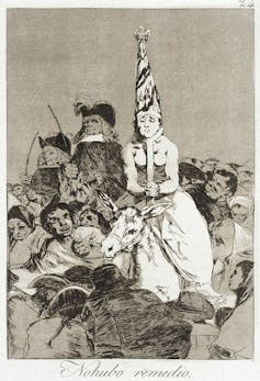 'No hubo remedio' de la serie _Los Caprichos_ de Francisco de Goya.