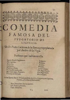 Primera página de _El purgatorio de san Patricio_, de Pedro Calderón de la Barca.