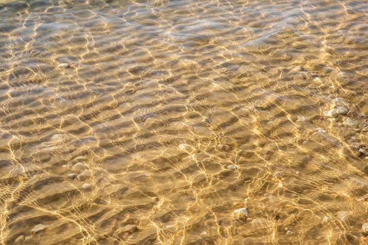 sun shining on shallow sea, sandy seabed