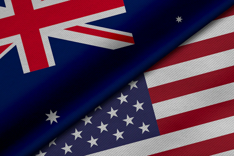 The Australian flag folded over the US stars and stripes
