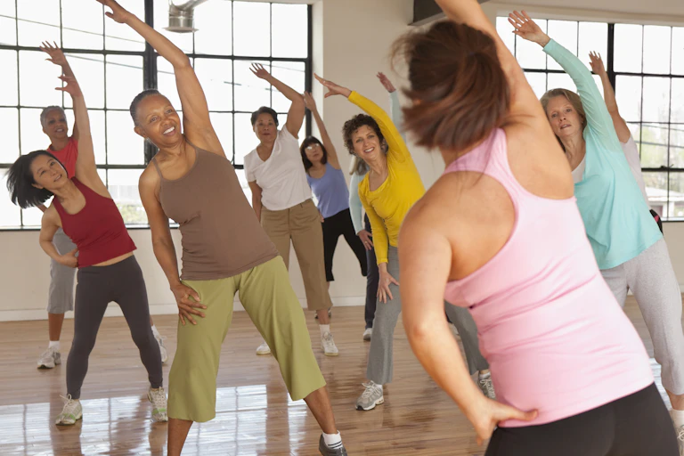 Older women in an exercise class