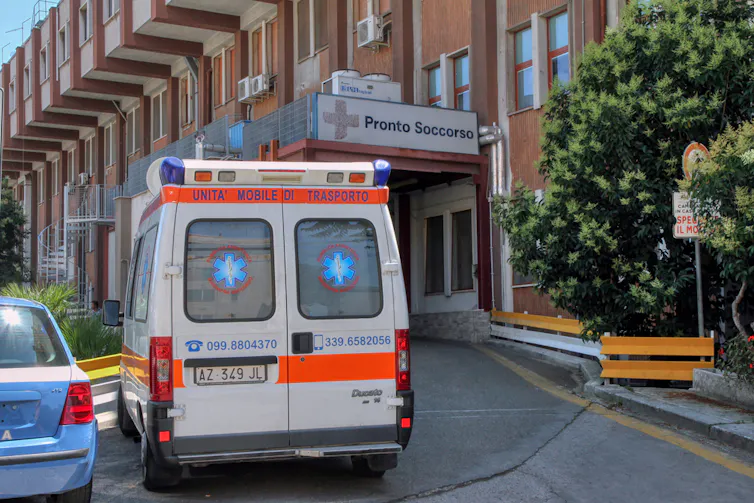 An ambulance outside a hospital in Italy.