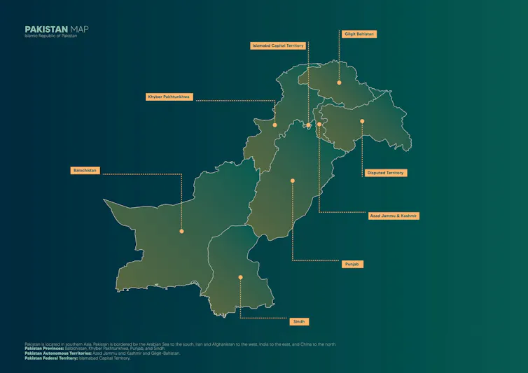 A map of Pakistan split into provinces.