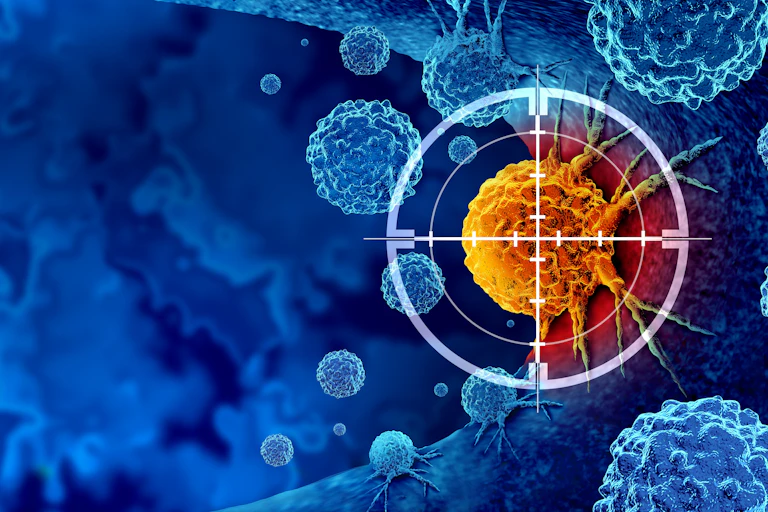Graphic of a cancer in the crosshairs of a rifle.