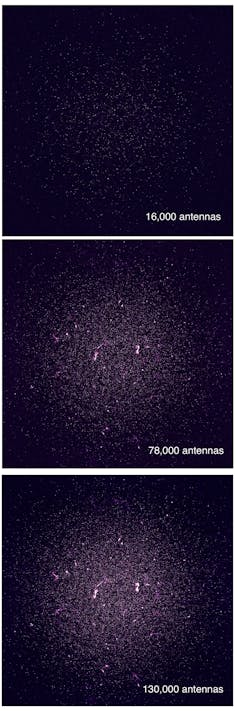 Images showing a patch of sky with increasingly more dots in it.