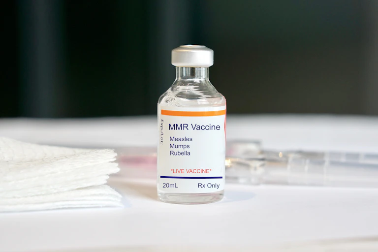 A phial of MMR vaccine.