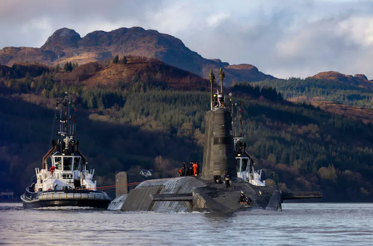 British vanguard-class nuclear submarine HMS Vengeance at Gare Loch February 2025.