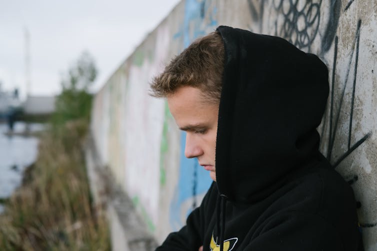 Boy alone in hoodie
