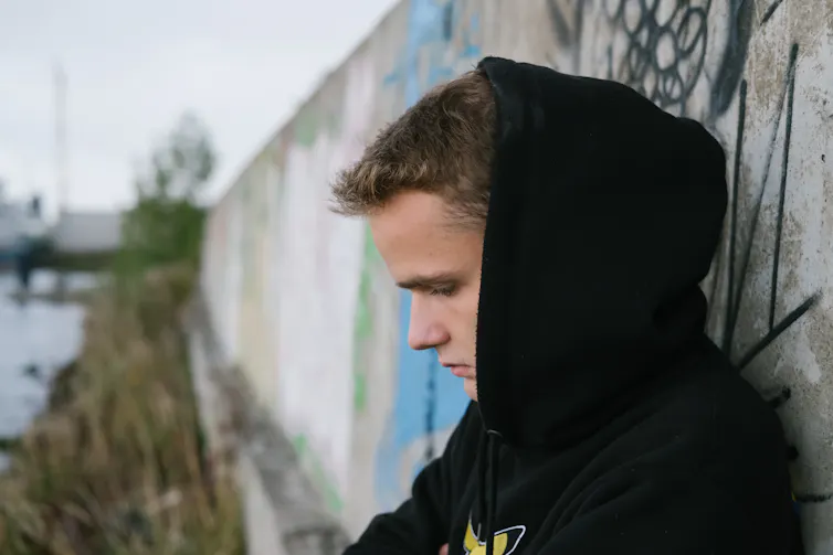 Boy alone in hoodie