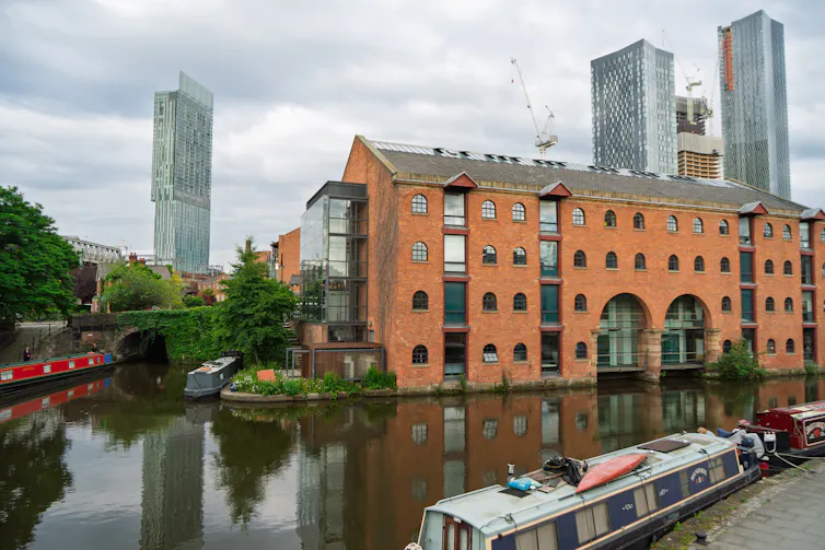 Canal with buildings in background