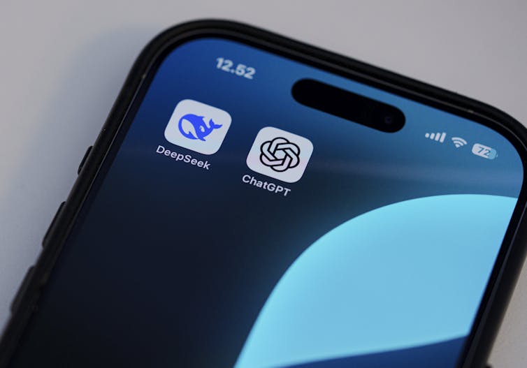The apps of China's DeepSeek and its American rival ChatGPT on a mobile device.