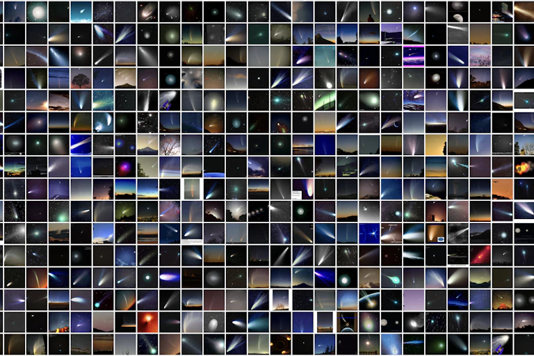 A huge grid of images of the international space station created by an artist with AI.