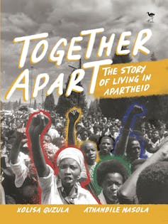 A book cover with an image of African people protesting, their fists in the air, with coloured outlines around three of the fists.