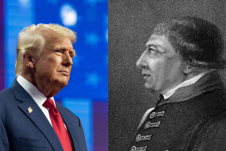 Two men, in facing images.