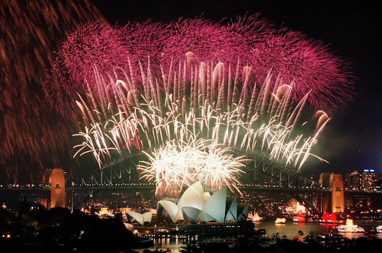 A spectacular fireworks display above the Sydney Harbour Bridge