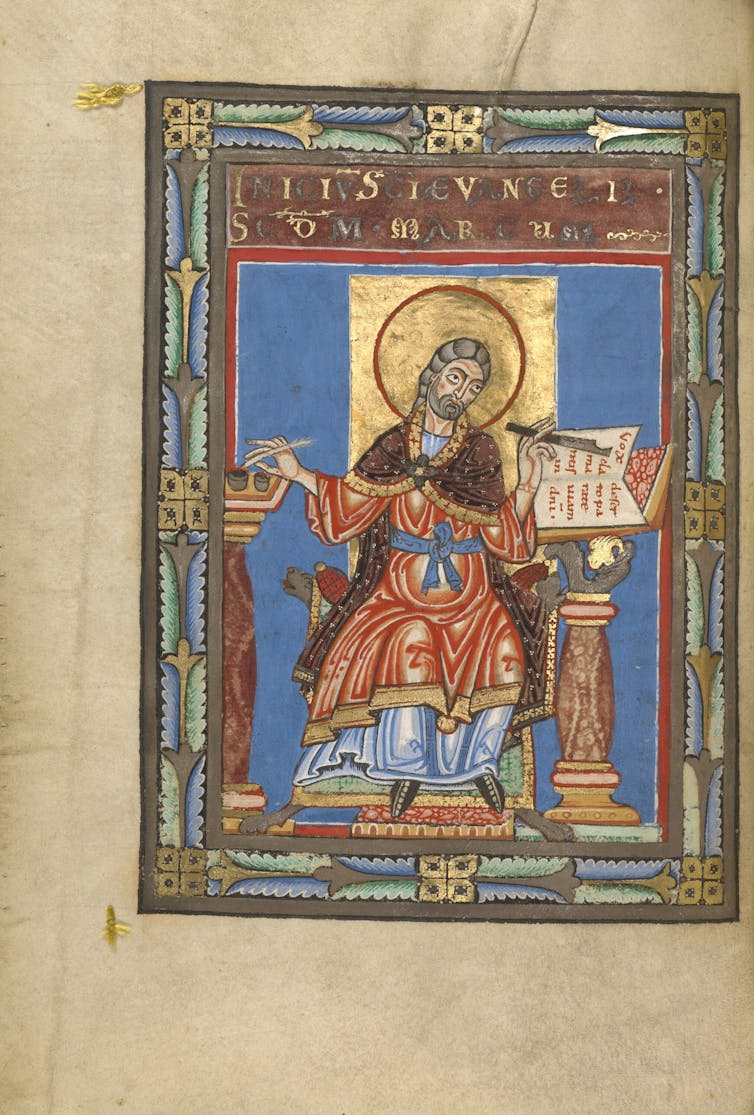 Medieval drawing of a saintly scribe.