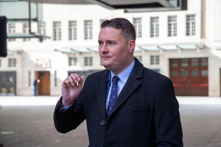 Wes Streeting outside the BBC after appearing on Sunday With Laura Kuenssberg.