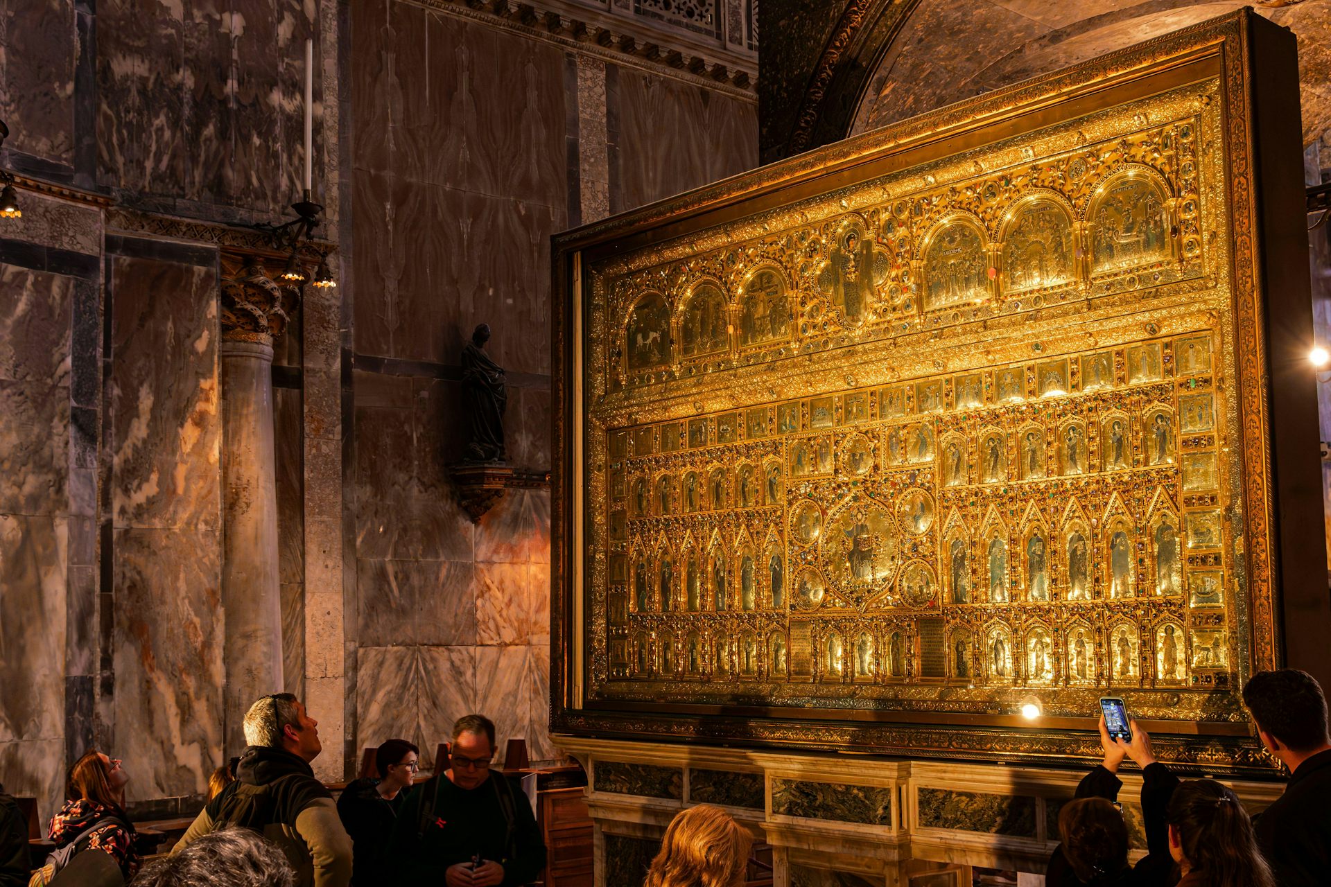 A golden panel on the altarpiece of St Mark's basilica in Venice.