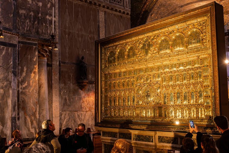 A golden panel on the altarpiece of St Mark's basilica in Venice.
