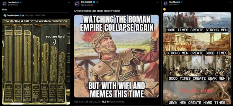 Ejemplos de memes compartidos por Elon Musk en Twitter/X.