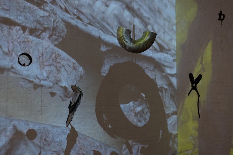 Picture of Steveni's collaborative video, sound and found object work with Laure Prouvost