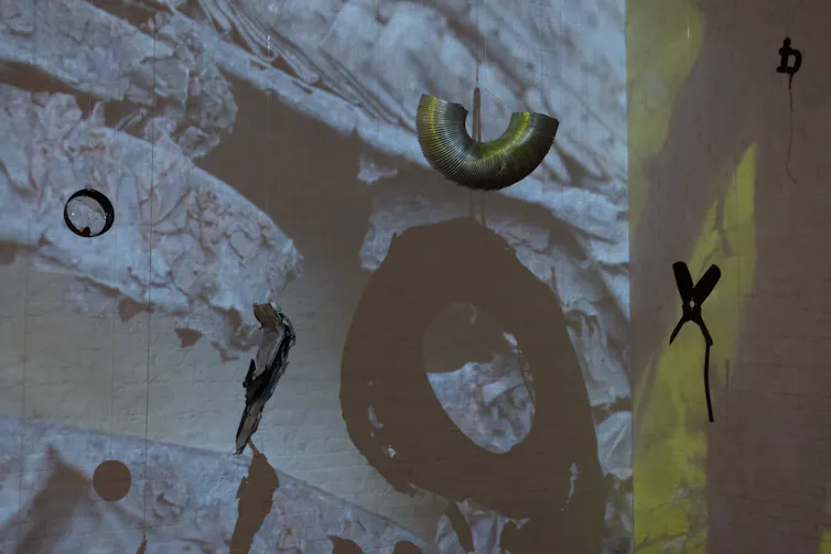 Picture of Steveni's collaborative video, sound and found object work with Laure Prouvost