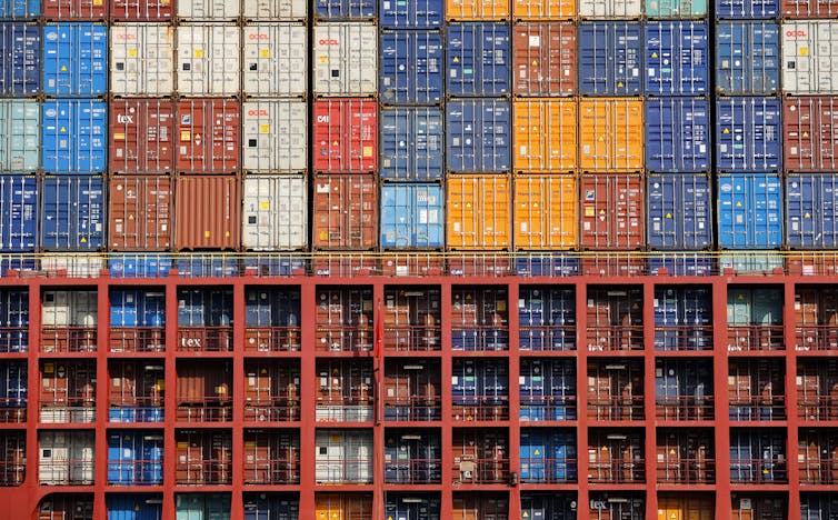 Containers on board a ship