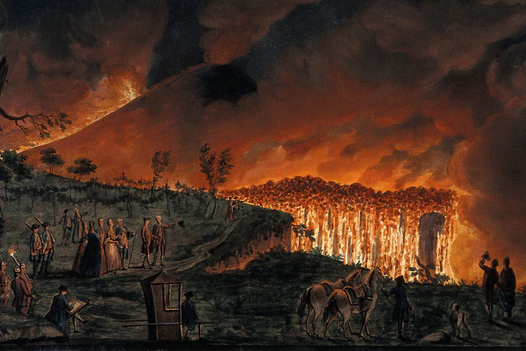 A painting of people watching Mount Vesuvius erupt.