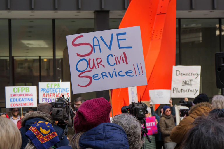 Protesters against civil service job cuts.