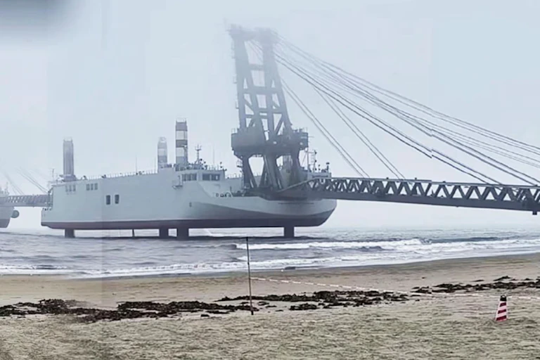 A photo taken from social media of a new Chinese amphibious barge for landing troops.