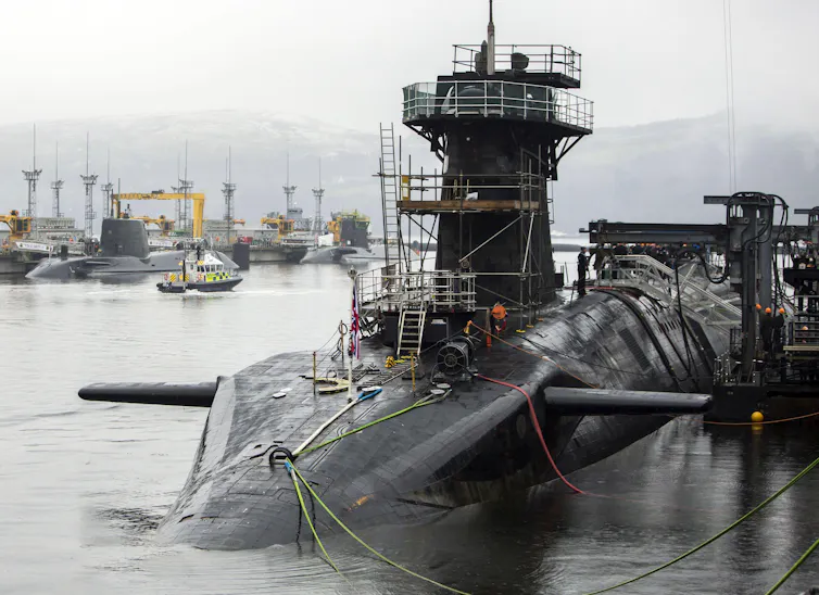 A nuclear submarine docked in Scotland.