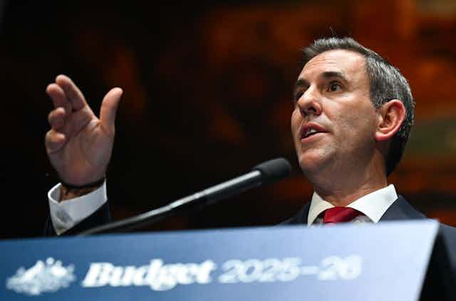 Jim Chalmers addresses the media.