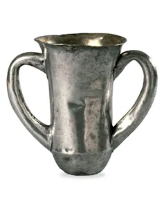 A silver cup with two handles