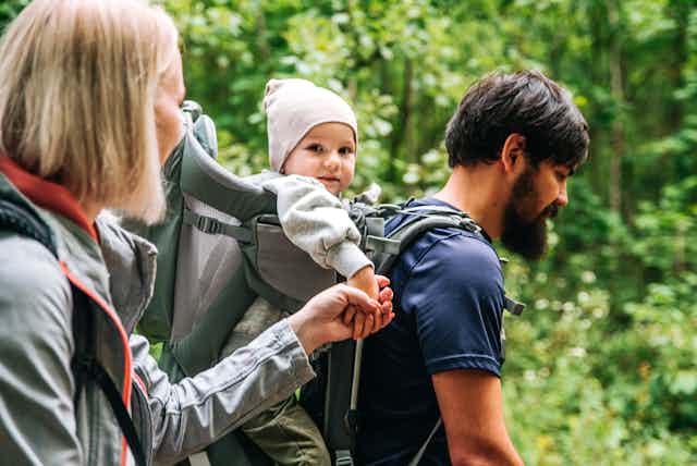 A young family on a hike.