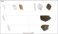 shards of brown ceramic in an illustration.