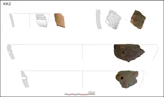 shards of brown ceramic in an illustration.