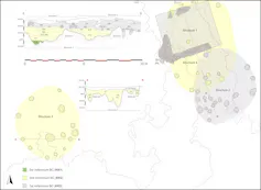 An illustration showing where homes used to be.