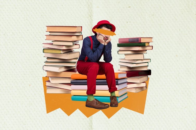 Censor or offer protection to kids? Books of Adolescence, "Supervisory Literature" 2 A teen sitting on a pile of books